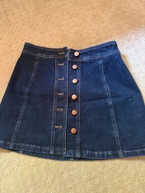 Madewell Dark Blue Button-Up Denim A-Line Skirt